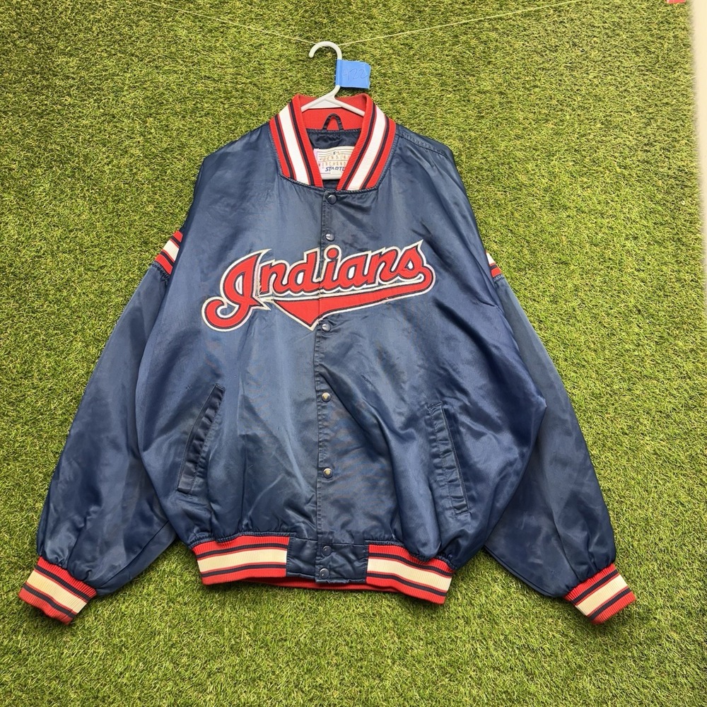 Vintage Cleveland Indians Satin Jacket Mens XL Blue MLB Baseball Starter 90s